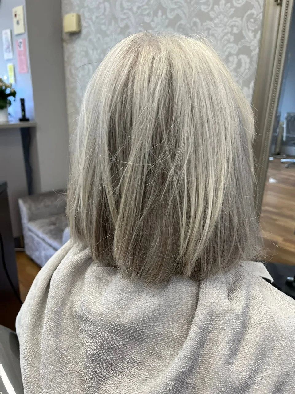A finished light bob photographed at NJC Hair